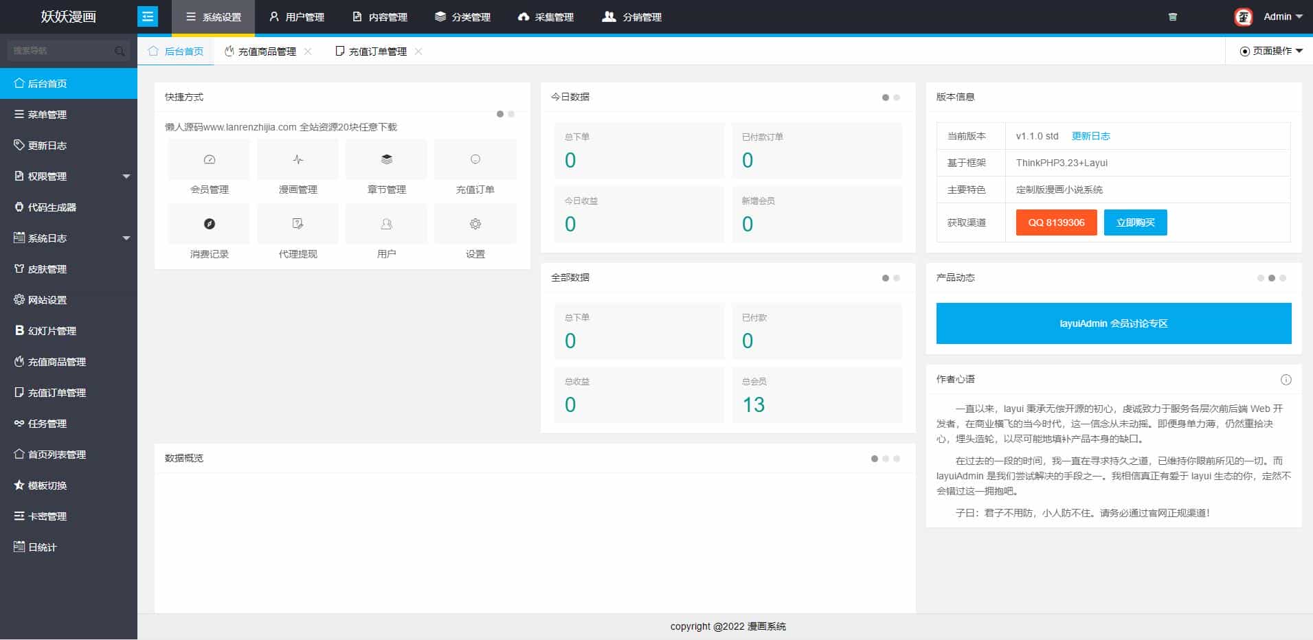闲云仿歪歪漫画网站源码/Thinkphp内核+少量测试数据