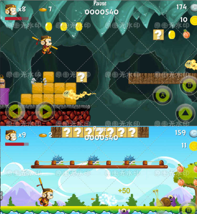 unity3d素材 悟空西游 2D横版游戏源码完整项目超级玛丽风格素材