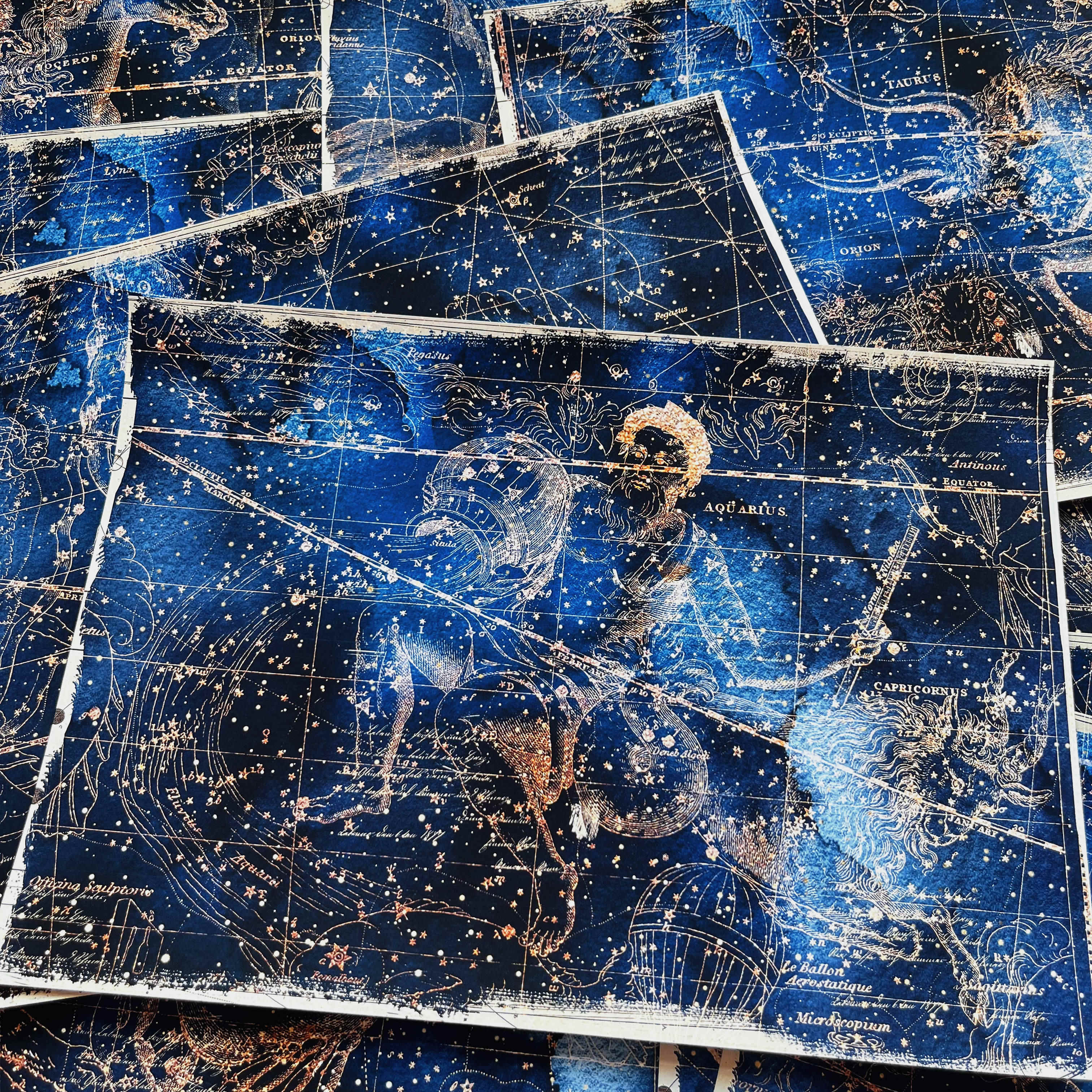 junk journal复古星座学素材 艺术手帐宇宙魔法星空装饰背景纸