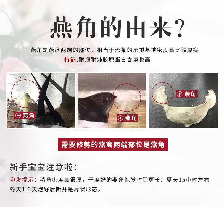 燕角100g燕窝旗舰店官方正品孕妇印尼溯源码干盏官网楼上燕条燕碎