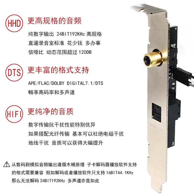 通用主板SPDIF镀金接口光纤同轴子卡AC3数字挡板PCM源码DTS输出