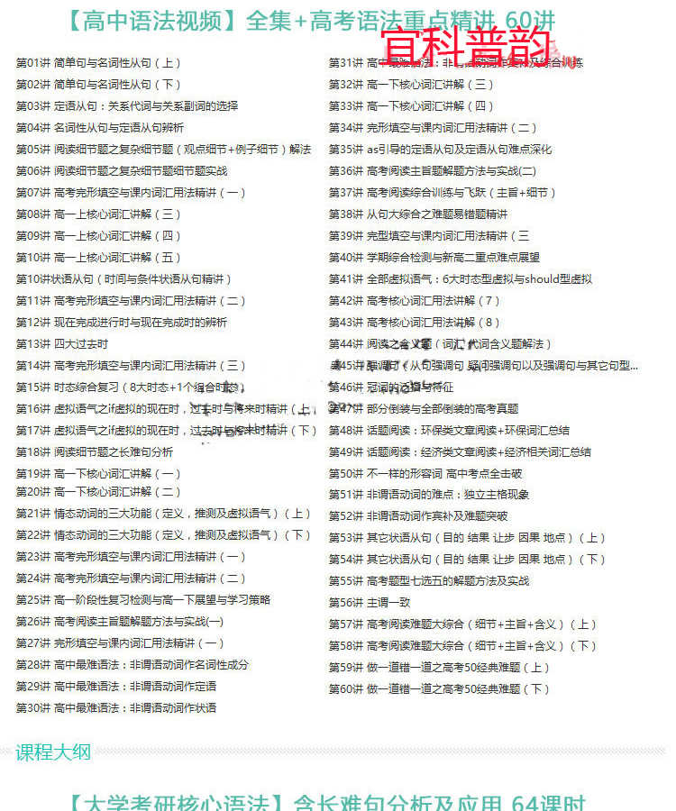 小学初中高中大学英语语法视频教程全套网课名师教学自学视频词汇
