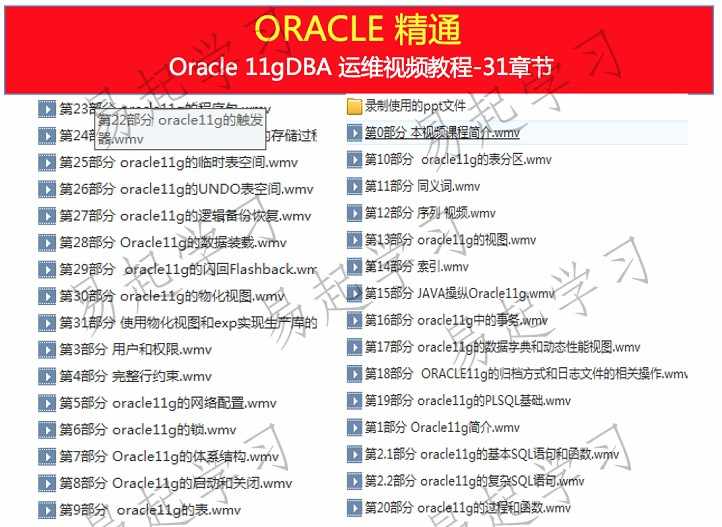 Oracle11g 10g视频基础进阶高级运维DBA PLSQL OCP培训SQL教程