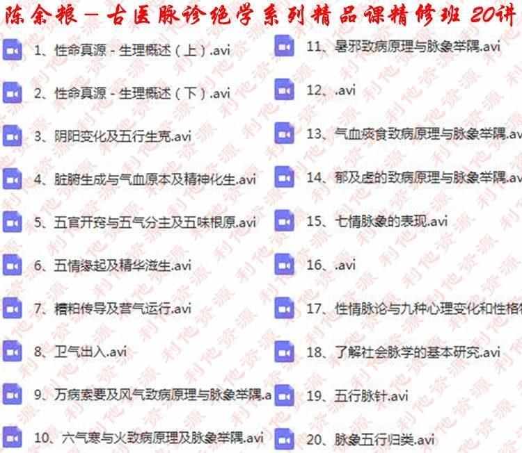 陈余粮脉诊视频课程全套把脉入门自学古中医脉诊教程