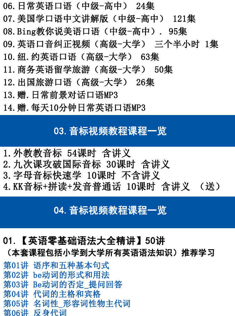 小学入门初中高中大学英语语法视频全套教程大全音标词汇口语教学