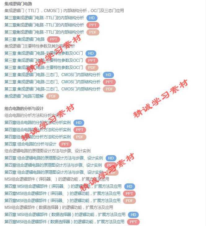 西安电子科大 杨颂华版 数字电子技术基础 PPT教学课件 视频教程