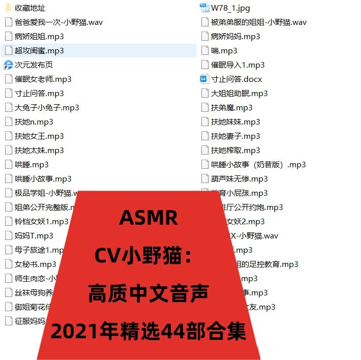 ASMR真人剧情音频CV小野猫21年精选44部合集高质中文音声素材