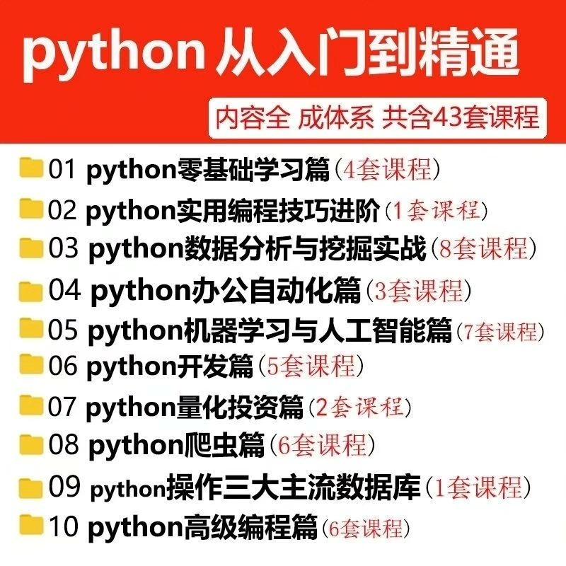 Python网课入门到精通教学视频零基础教程人工智能网络爬虫课程
24小时自动百度网盘发货
视频一共1