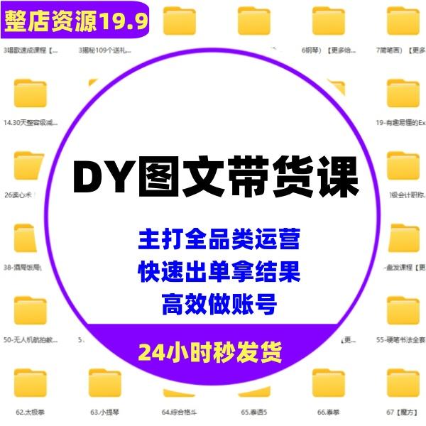 DY图文带货体系课程视频教程 主打全品类运营 快速出单拿结果

主打全品类运营,快速出单拿结果,高效做