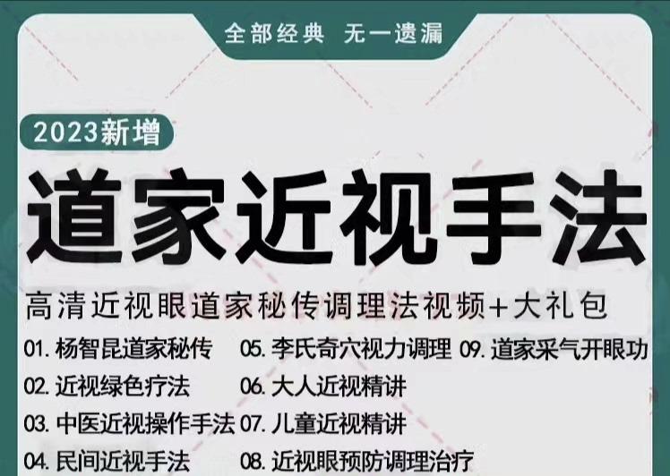 道医阳坤调理现场道家秘传视频教程培训近视眼案模手法教学课程
视频已更新
视力是可恢复的,保护视力
百度