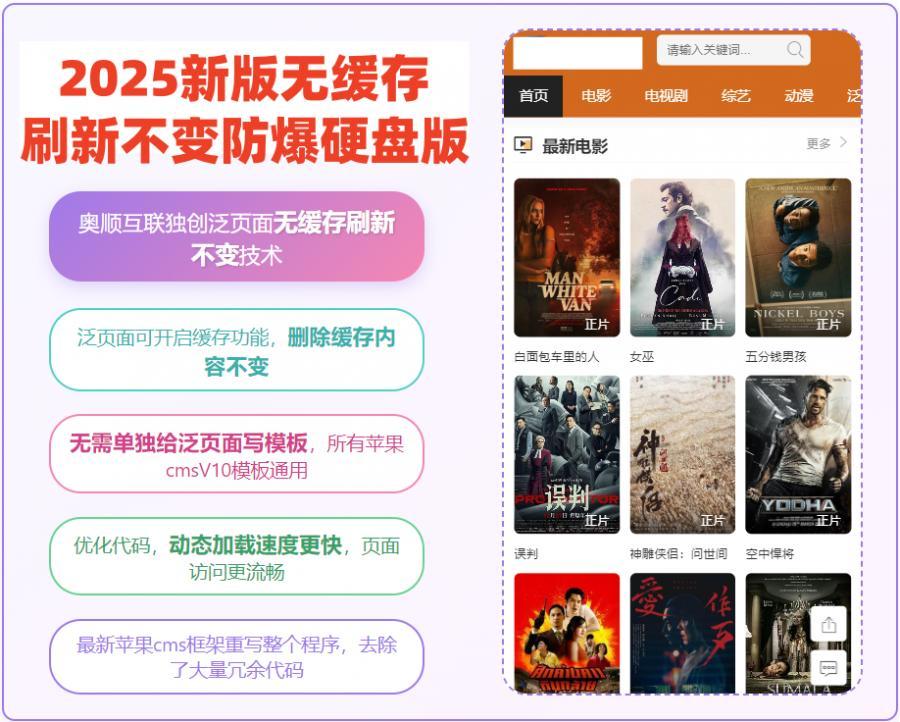 2025泛目录【开源去后门】奥顺无需缓存刷新不变防爆硬盘影视站群程序源码