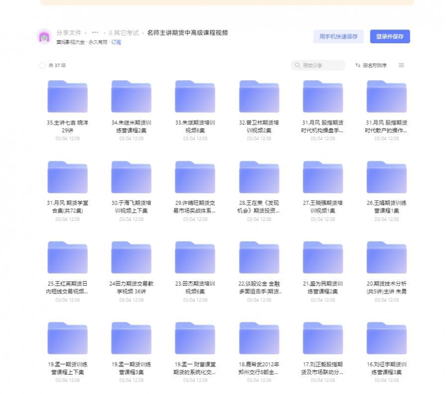 名师主讲期货中高级视频课程合集（37套） 阿里云盘