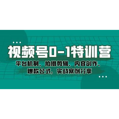 《视频号0-1特训营》平台机制、拍摄剪辑、内容创作、爆款公式，实战案例分享